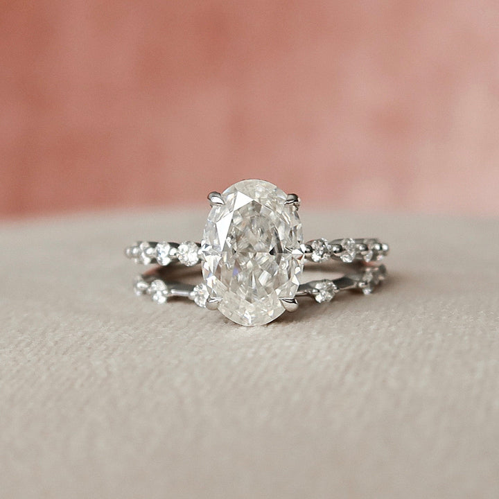 3.0tcw Oval Cut Moissanite Halo Eternity Bridal Engagement Ring Set