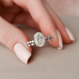 3.0tcw Oval Cut Moissanite Halo Eternity Bridal Engagement Ring Set