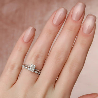 1.50tcw Radiant Cut Moissanite Hidden Halo Bridal Engagement Ring Set