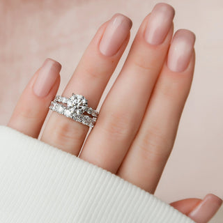 6.10tcw Round Cut Moissanite Halo Eternity Bridal Engagement Ring Set