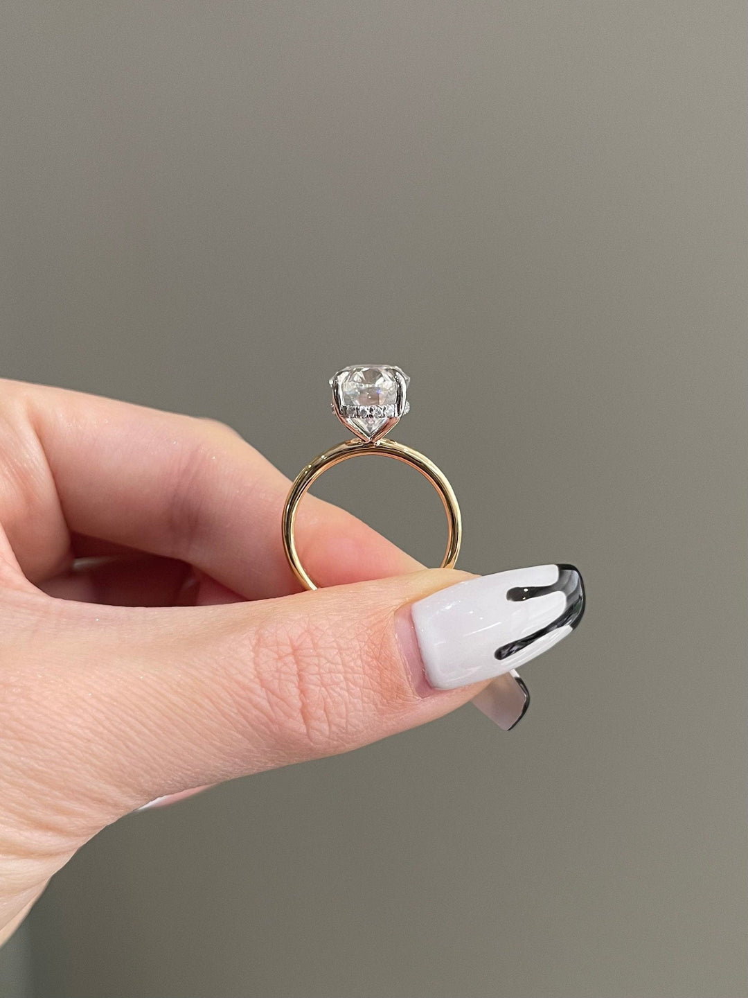 5.0ct Elongated Oval Hidden Halo Solitaire Moissanite Diamond Engagement Ring