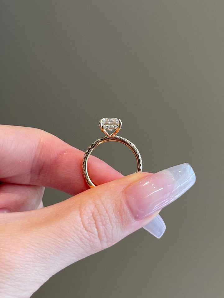 3.0 Emerald Cut Hidden Halo Pave Moissanite Diamond Engagement Ring