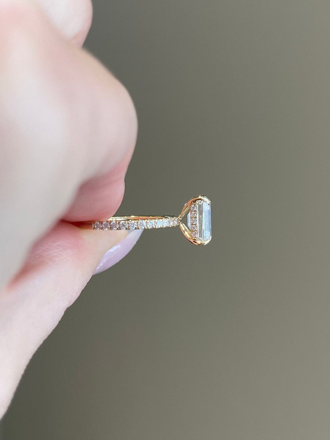 3.0 Emerald Cut Hidden Halo Pave Moissanite Diamond Engagement Ring