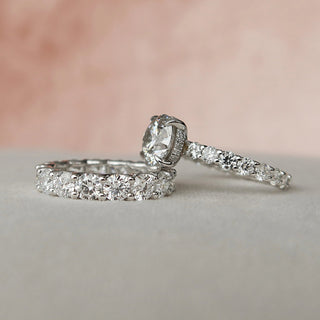6.10tcw Round Cut Moissanite Halo Eternity Bridal Engagement Ring Set