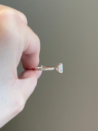 3.0ct Elongated Cushion Hidden Halo Pave Moissanite Diamond Engagement Ring