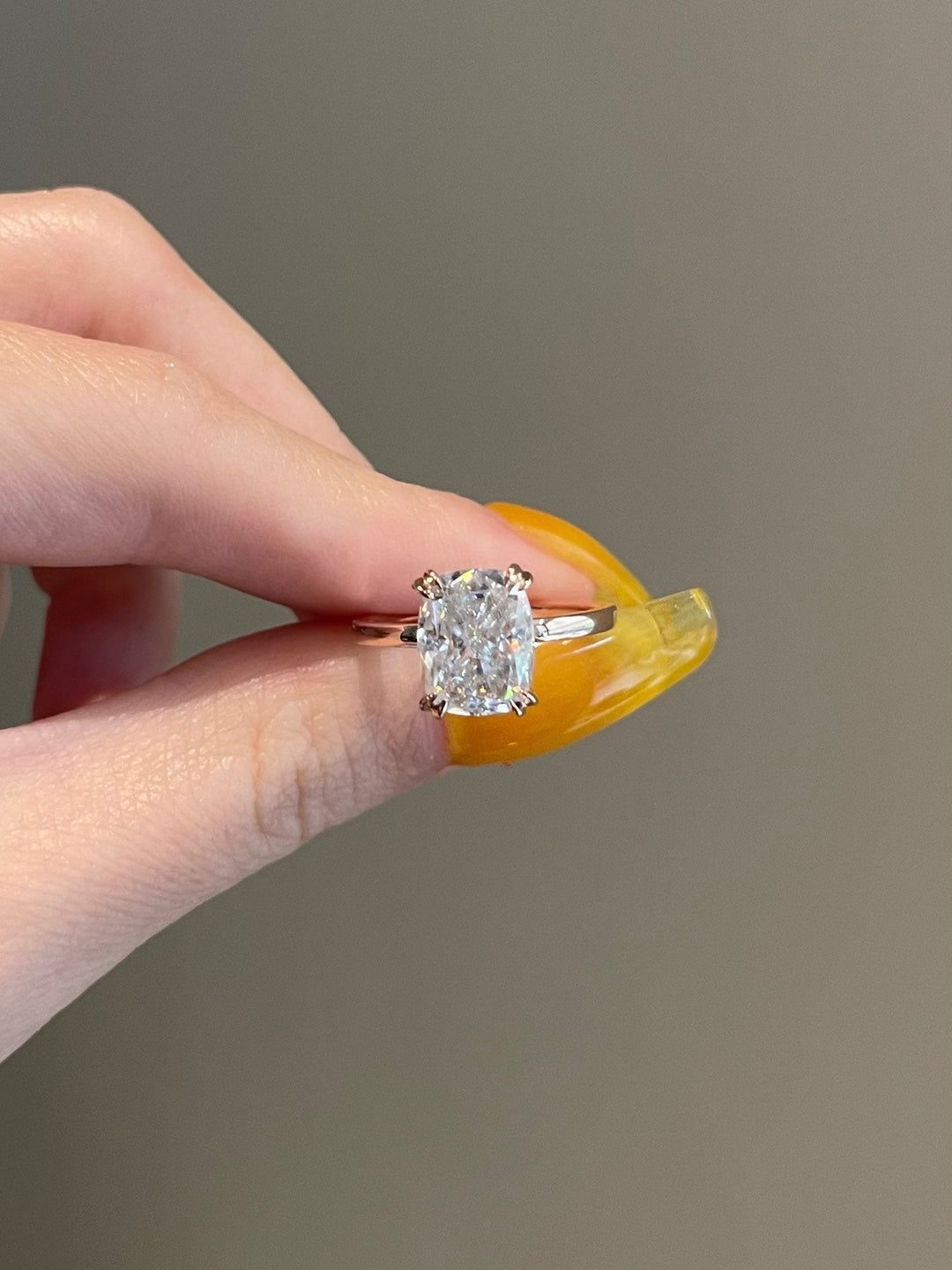 4.0ct Elongated Cushion Solitaire Moissanite Diamond Engagement Ring