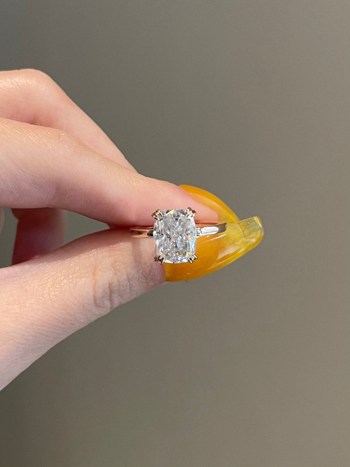 4.0ct Elongated Cushion Solitaire Moissanite Diamond Engagement Ring
