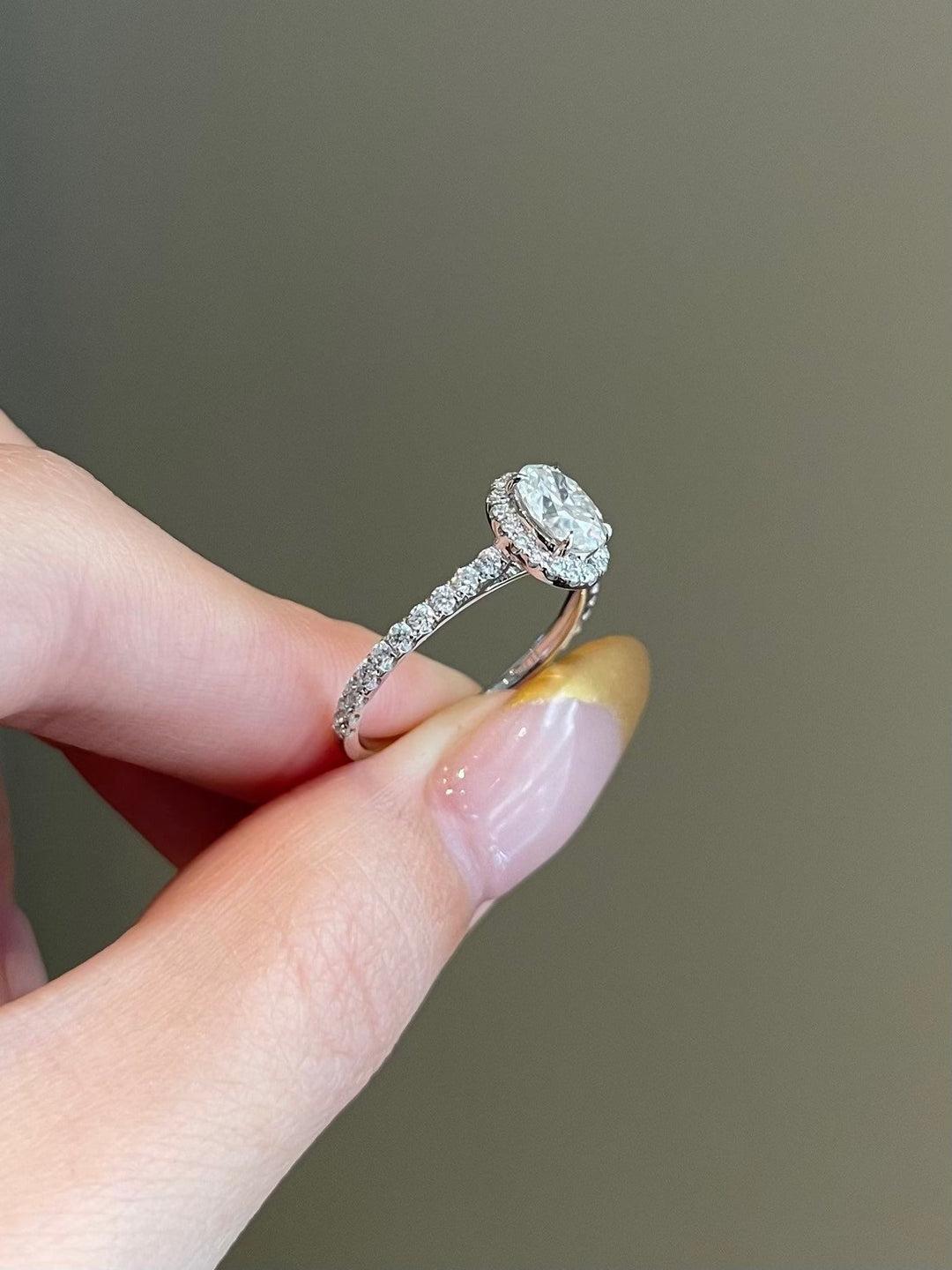 0.80ct Oval Cut Halo Pave Moissanite Diamond Engagement Ring