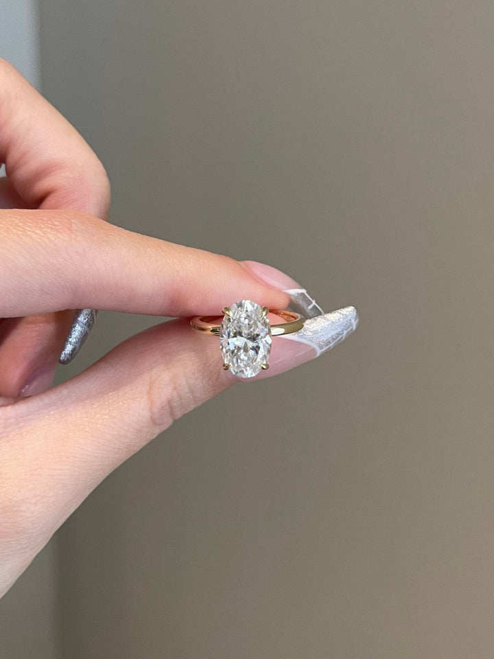 4.0ct Oval Cut Hidden Halo Solitaire Moissanite Diamond Engagement Ring