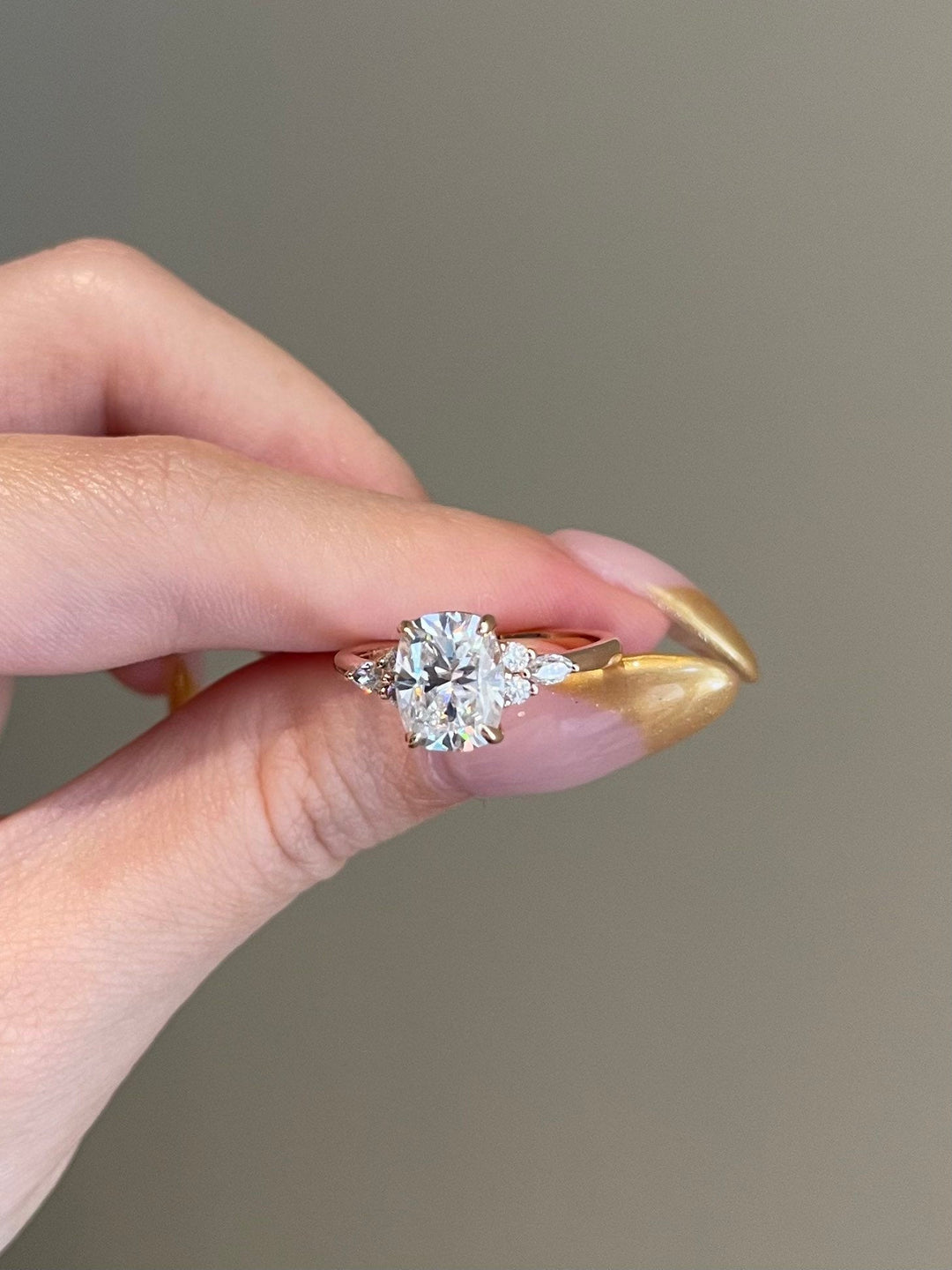 3.0ct Elongated Cushion Cluster Moissanite Diamond Engagement Ring
