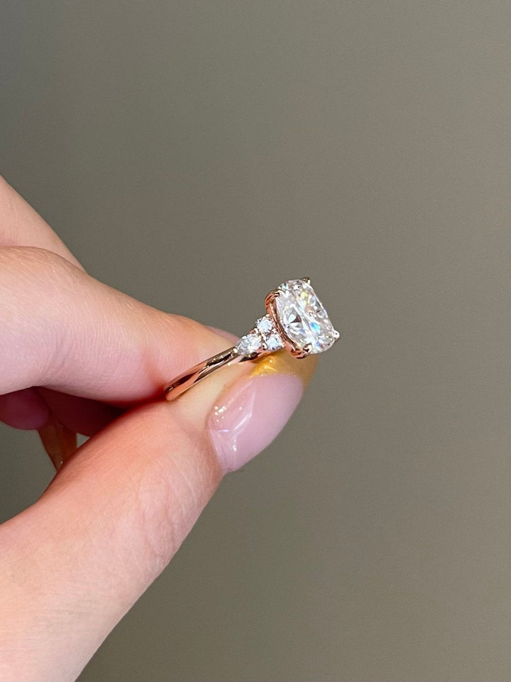 3.0ct Elongated Cushion Cluster Moissanite Diamond Engagement Ring