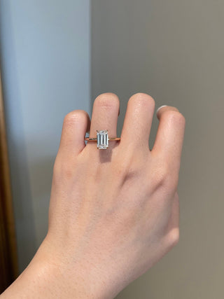 3.0ct Emerald Cut Hidden Halo Solitaire Moissanite Diamond Engagement Ring