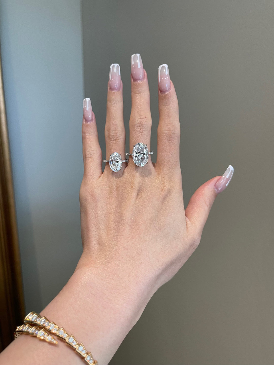 10.0ct Elongated Oval Hidden Halo Pave Moissanite Diamond Engagement Ring