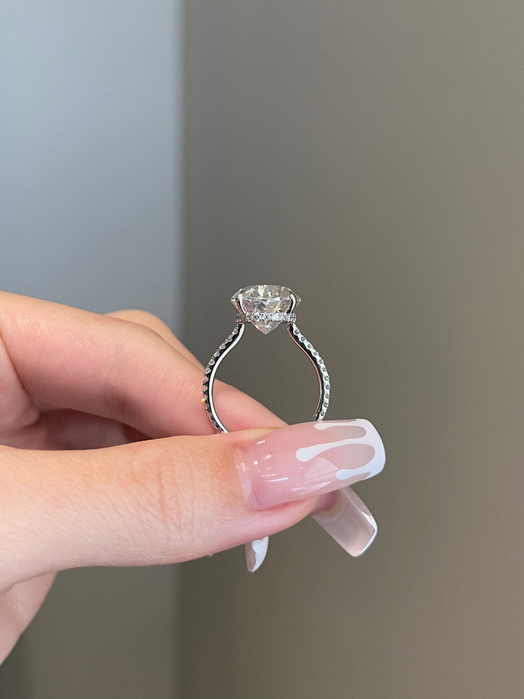 10.0ct Elongated Oval Hidden Halo Pave Moissanite Diamond Engagement Ring