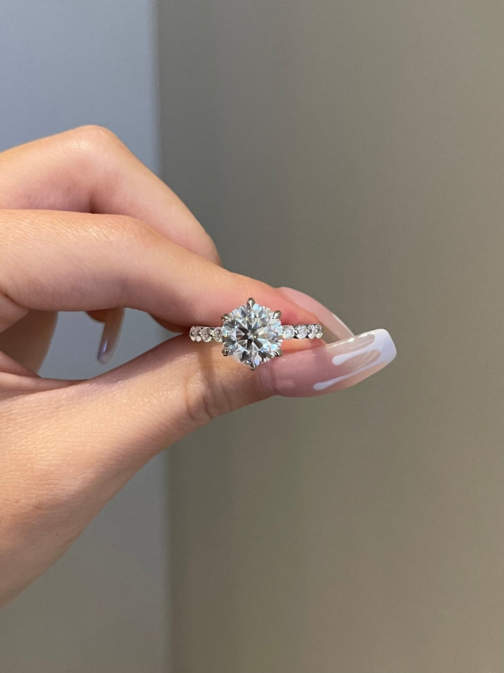 3.0ct Round Cut Pave Moissanite Diamond Engagement Ring