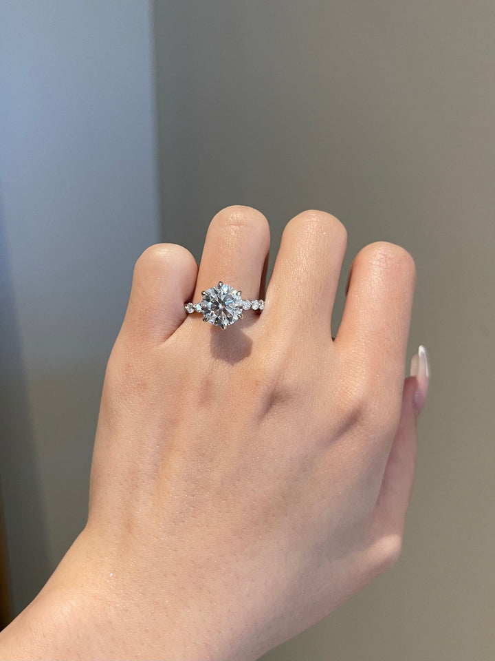 3.0ct Round Cut Pave Moissanite Diamond Engagement Ring