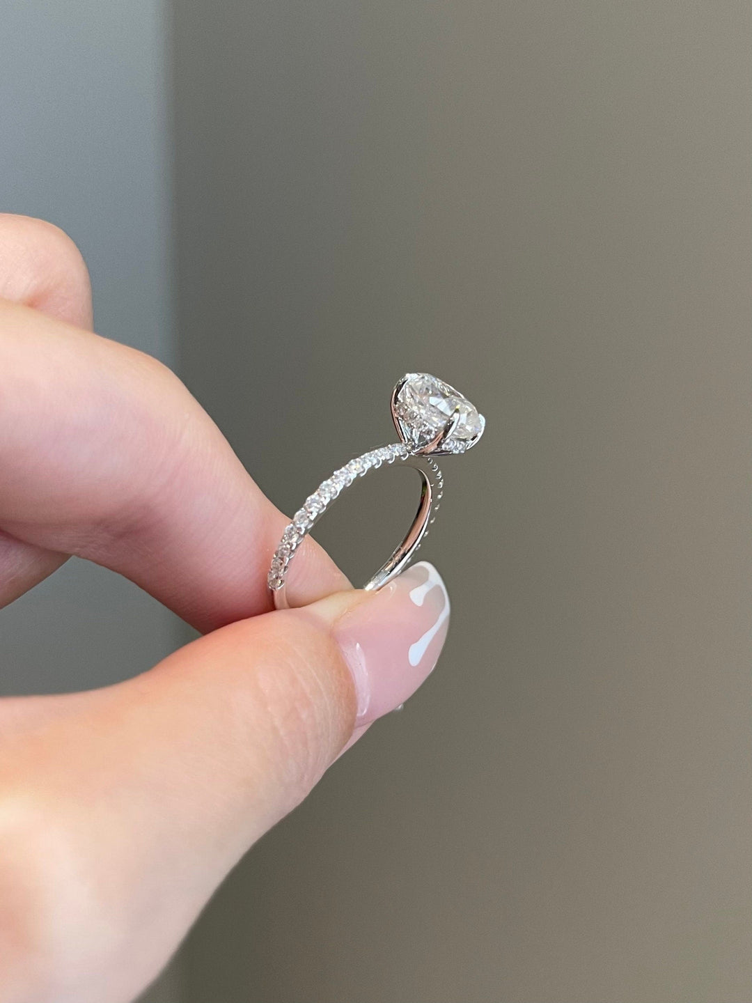 2.0ct Oval Cut Hidden Halo Pave Moissanite Diamond Engagement Ring