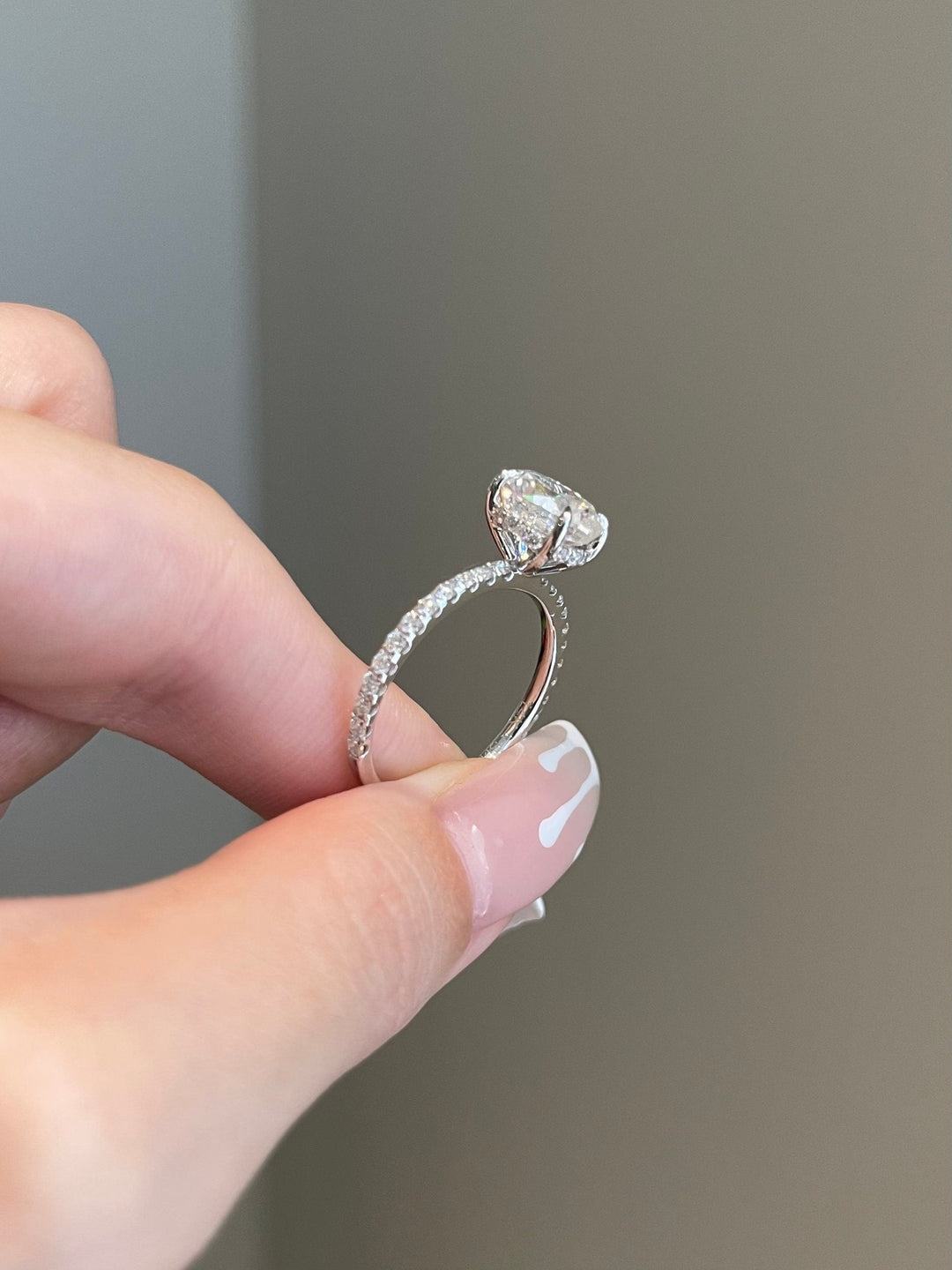 2.0ct Oval Cut Hidden Halo Pave Moissanite Diamond Engagement Ring