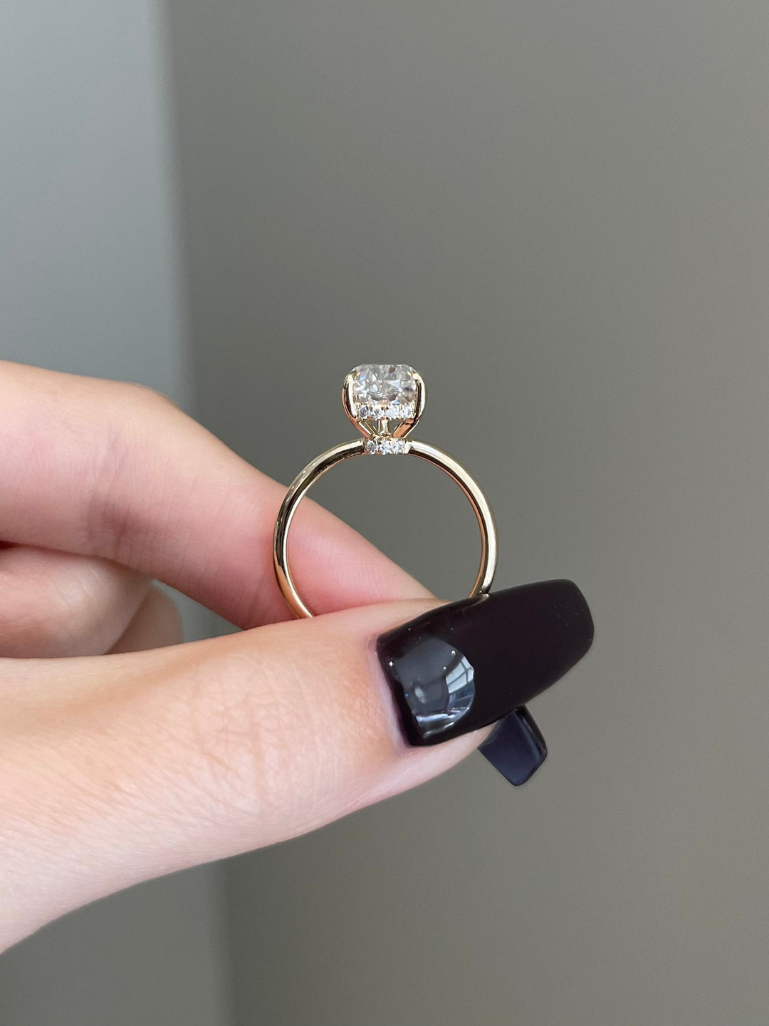 2.0ct Pear Cut Hidden Halo Solitaire Moissanite Diamond Engagement Ring