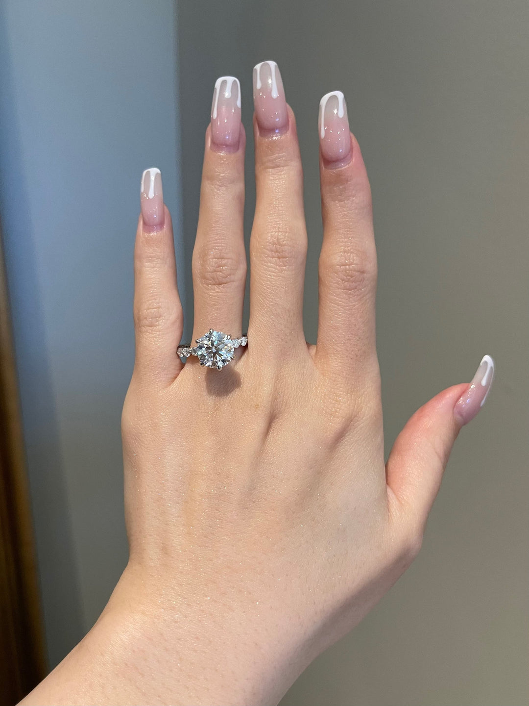 3.0ct Round Cut Pave Moissanite Diamond Engagement Ring