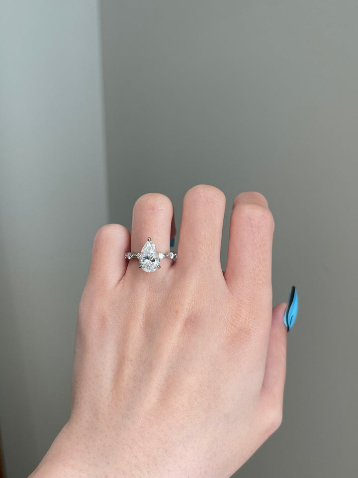 2.50ct Pear Cut Hidden Halo Moissanite Diamond Engagement Ring