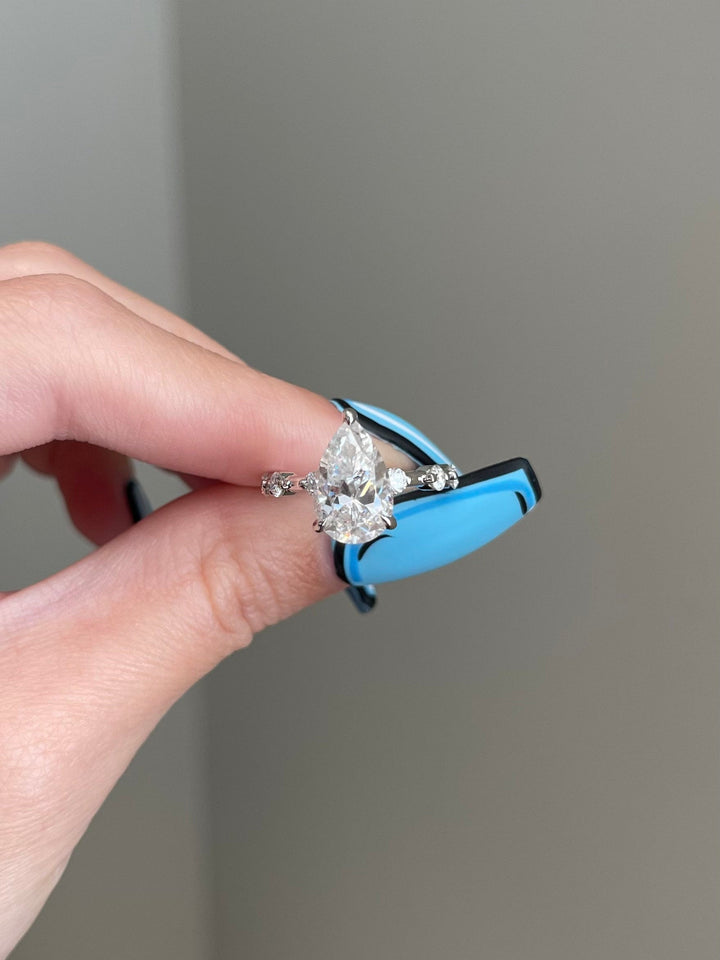 2.50ct Pear Cut Hidden Halo Moissanite Diamond Engagement Ring
