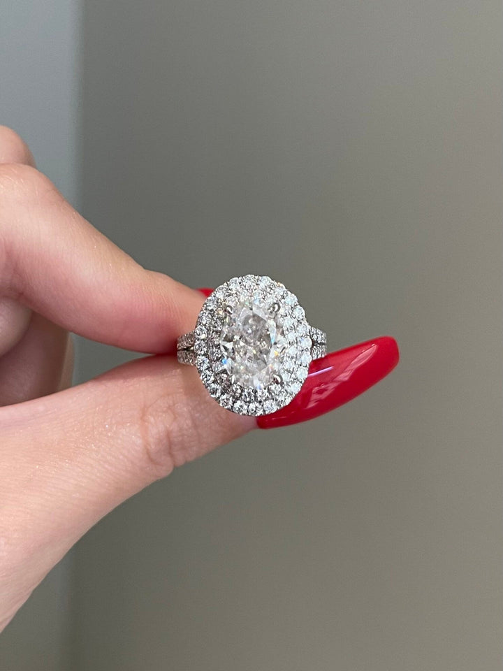 3.50ct Oval Cut Double Halo Split Shank Moissanite Diamond Engagement Ring
