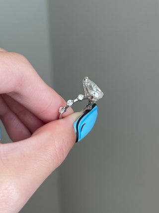 2.50ct Pear Cut Hidden Halo Moissanite Diamond Engagement Ring
