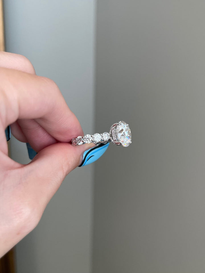 6.0 Round Cut Hidden Halo Pave Moissanite Diamond Engagement Ring