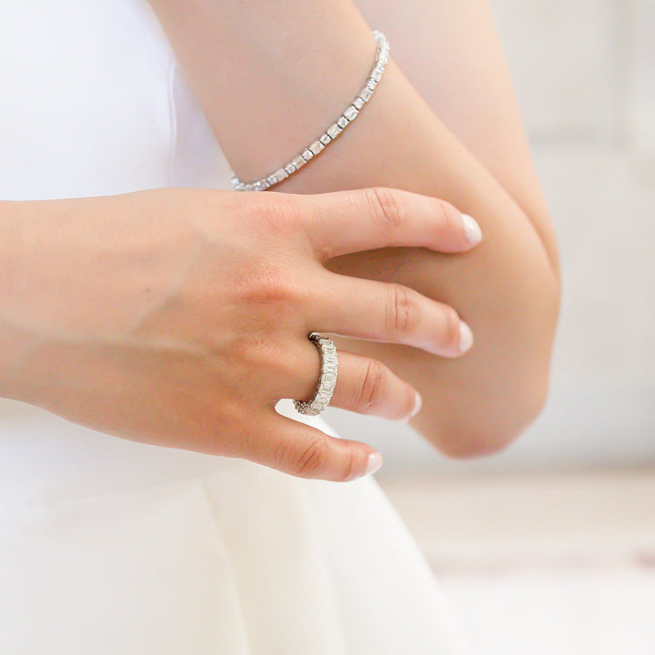 4.0mm Emerald Cut Moissanite Diamond Full Eternity Wedding Band