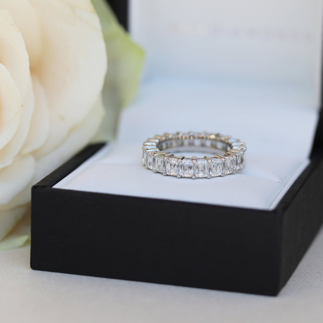 4.0mm Emerald Cut Moissanite Diamond Full Eternity Wedding Band