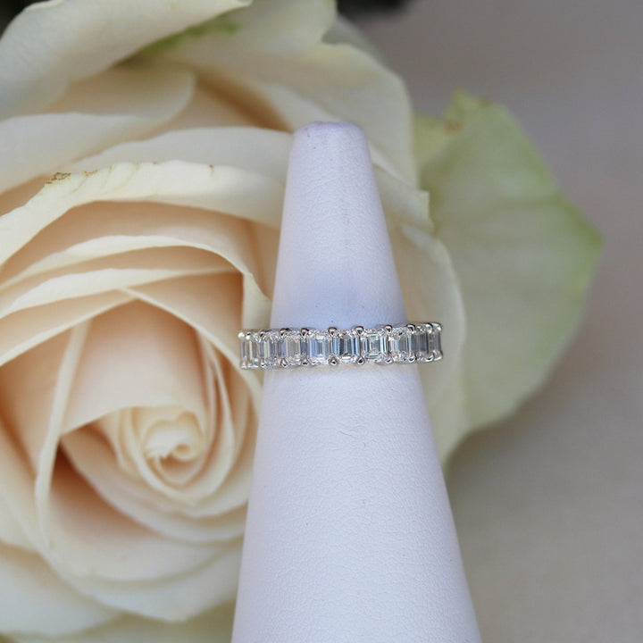 4.0mm Emerald Cut Moissanite Diamond Full Eternity Wedding Band