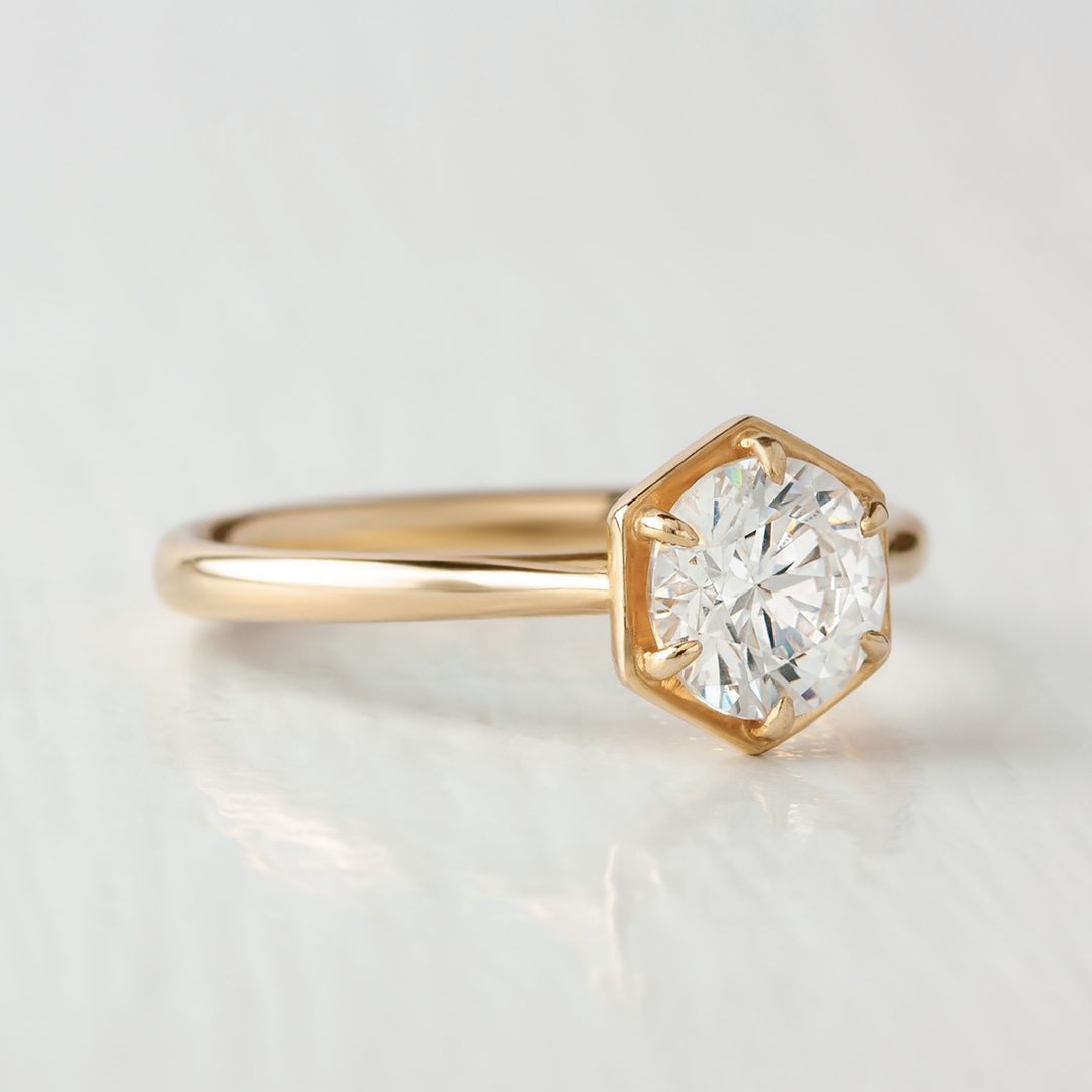 1.0CT Round Cut Hexagon Style Moissanite Engagement Ring