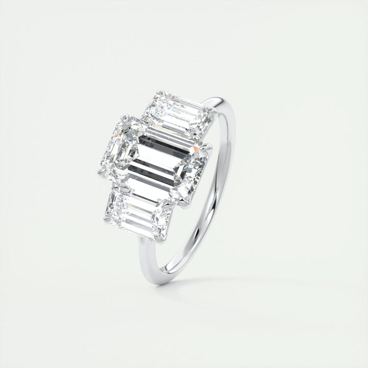 2ct Emerald F - VS1 Lab Grown Diamond Three Stones Engagement Ring - Doozy Diamonds