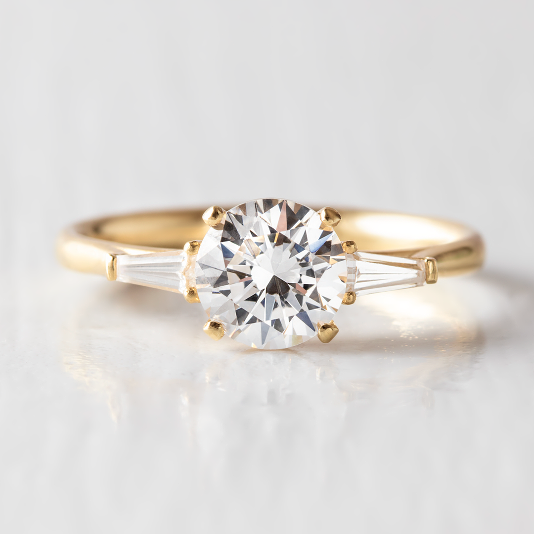 1.0CT Round Cut Baguette Three Stone Moissanite Engagement Ring