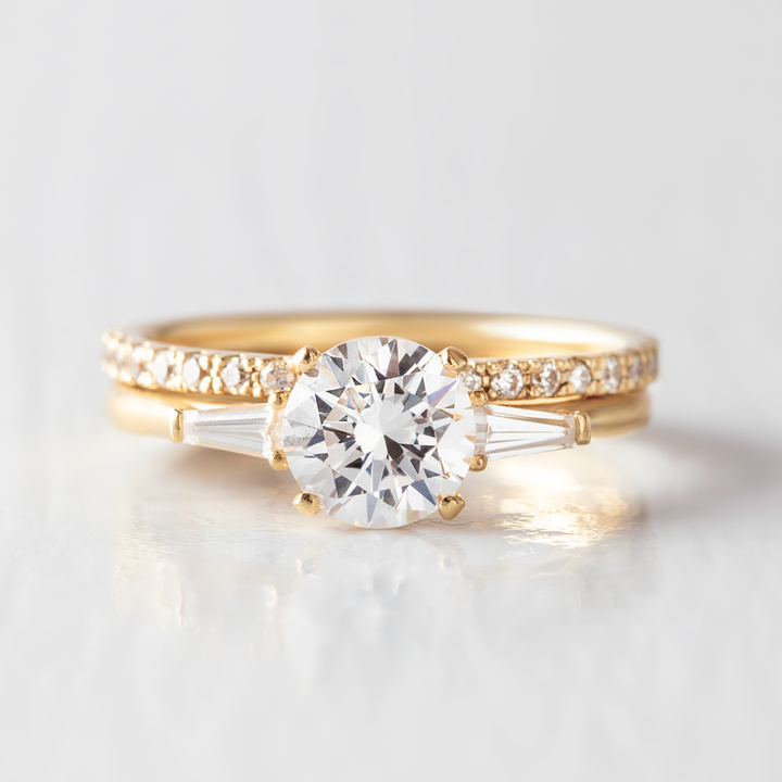 1.0CT Round Cut Baguette Three Stone Moissanite Engagement Ring