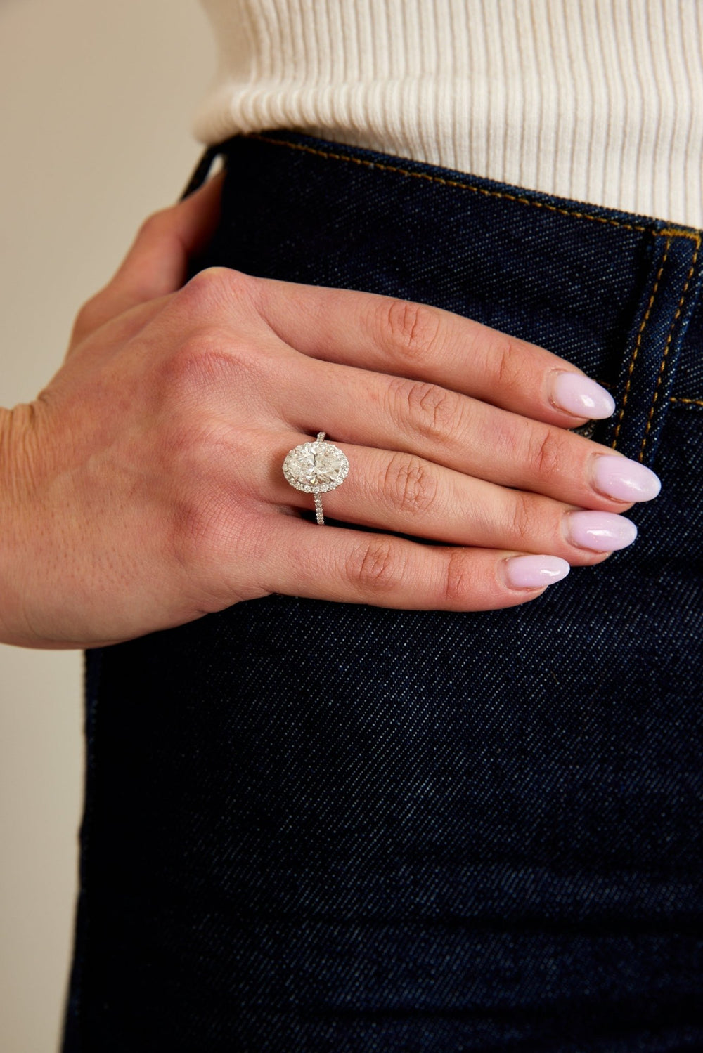 2.58CT oval halo lab grown diamond engagement ring for sale
