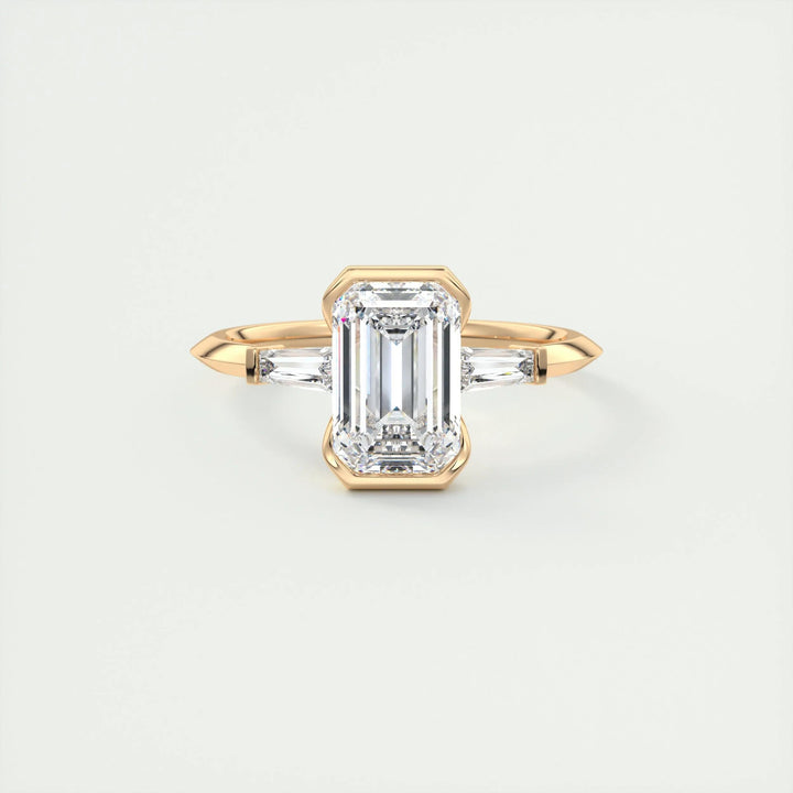 2ct Emerald F - VS1 Lab Grown Diamond Three Stones Engagement Ring - Doozy Diamonds