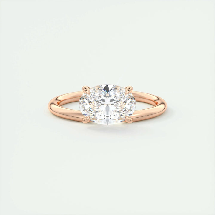 horizontal diamond ring, sideways oval diamond ring, unique oval engagement ring, sophisticated oval ring, near colorless diamond ring, VS1 clarity diamond ring, certified lab diamond ring, luxury bridal diamond ring, proposal diamond ring, fine diamond jewelry,