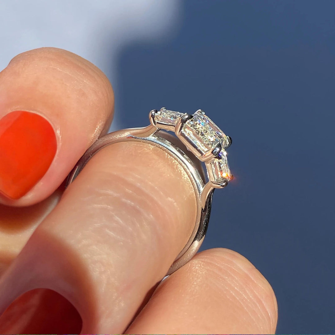 2ct Emerald F - VS1 Lab Grown Diamond Three Stones Engagement Ring - Doozy Diamonds