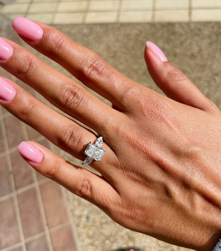 three stone lab grown diamond ring,
