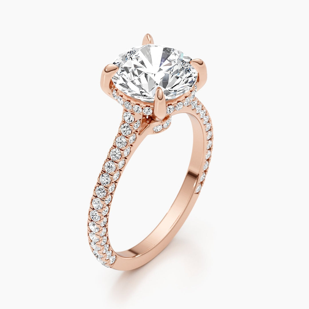 , round pave engagement ring,
