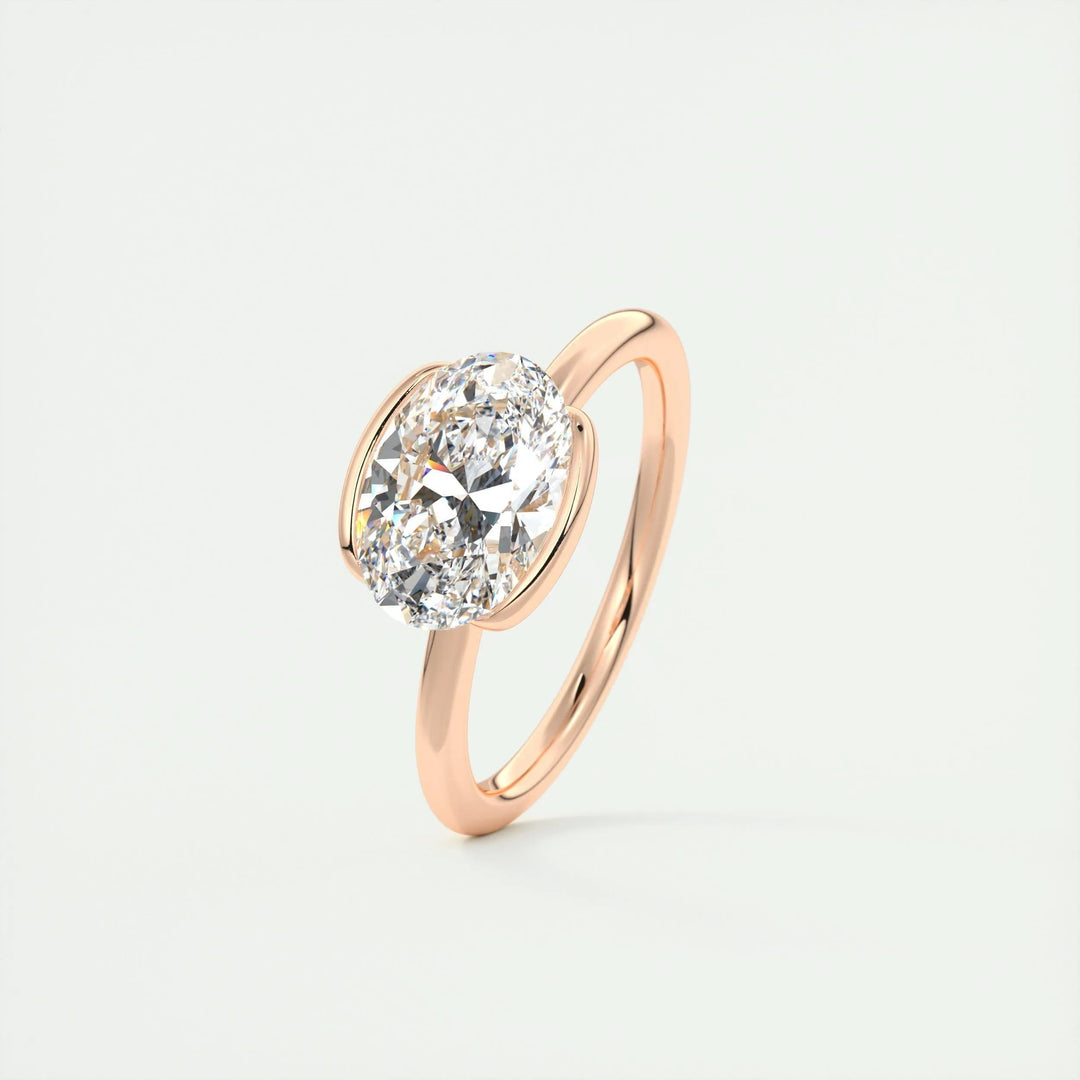2ct Oval Cut Unique Bezel Lab Grown Diamond Solitaire Engagement Ring - Doozy Diamonds