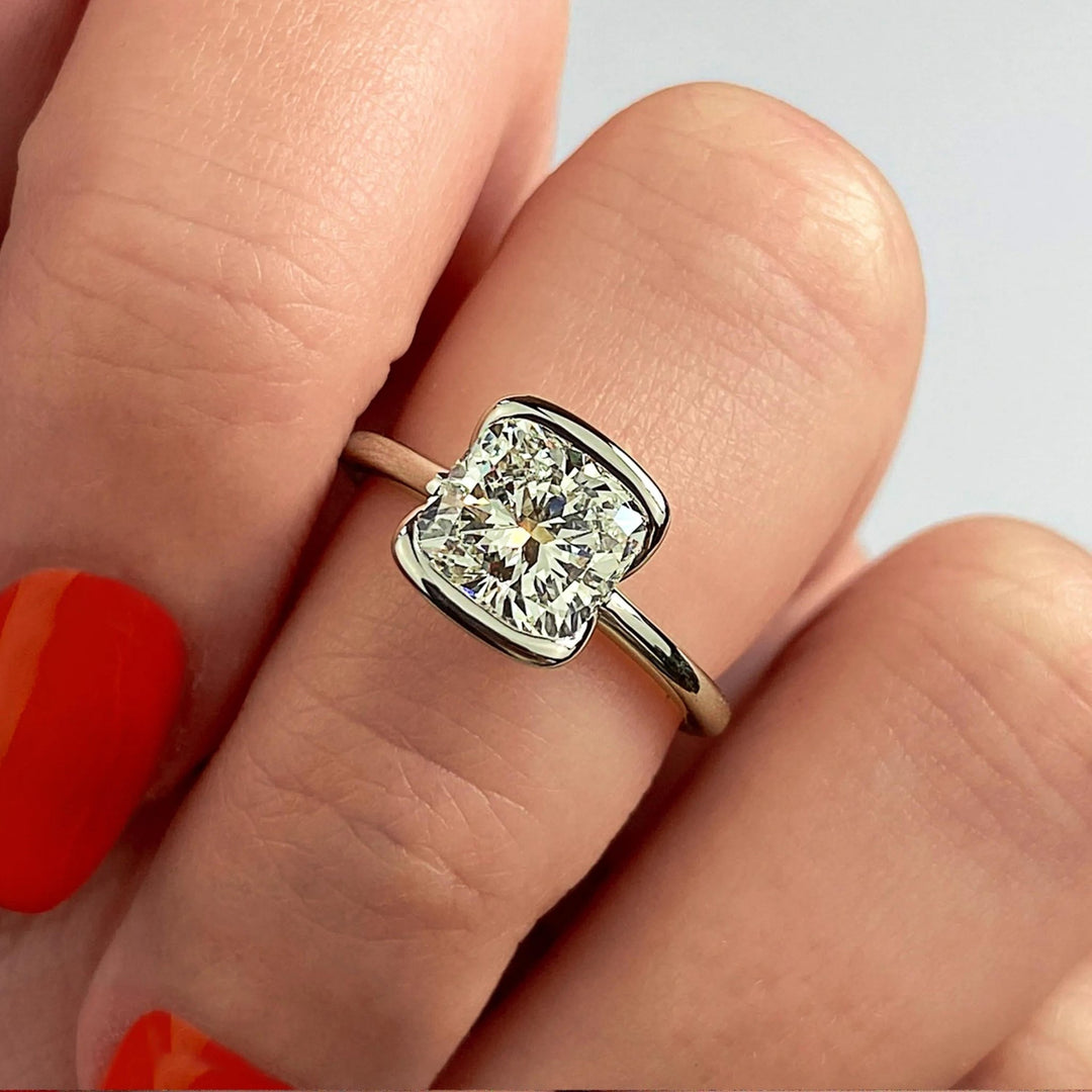 cushion cut luxury ring, proposal ready diamond ring, sophisticated bridal ring, bridal celebration jewelry