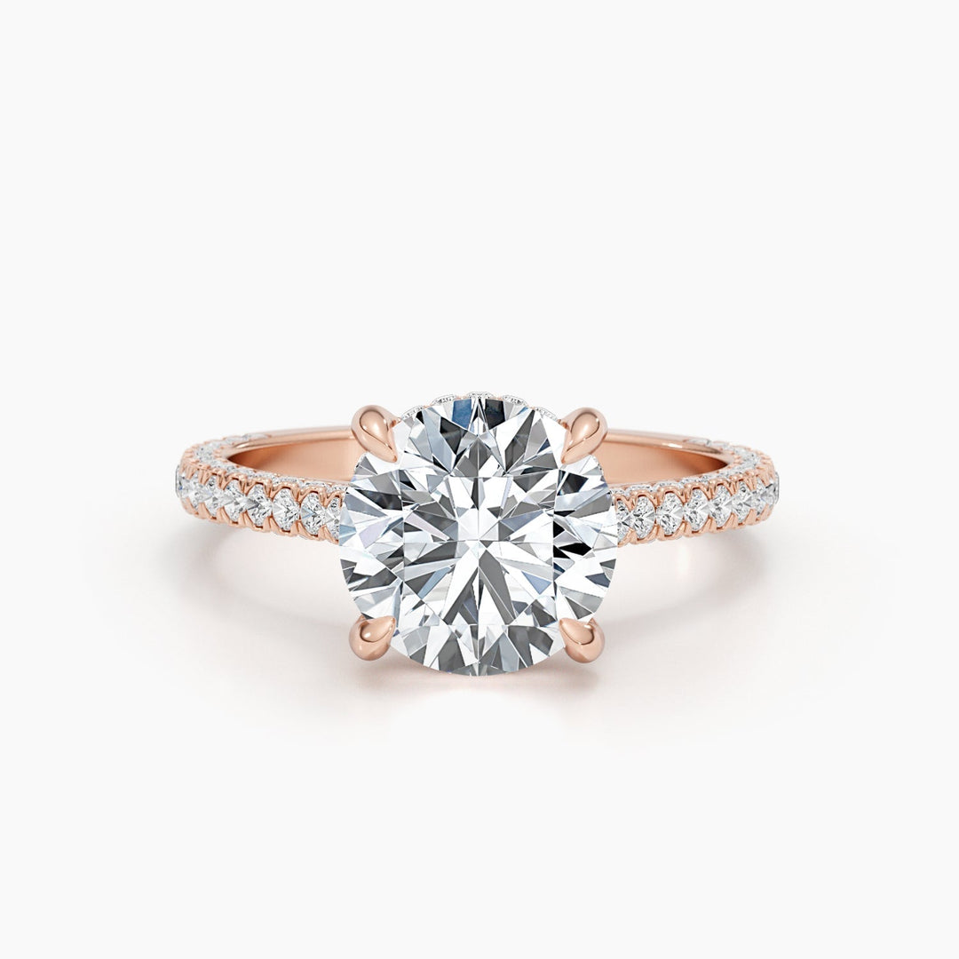 2.8ct round F VS hidden halo lab grown diamond pave engagement ring,