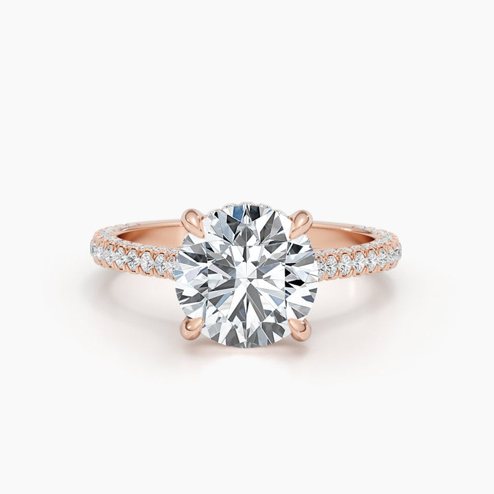 2.8ct round F VS hidden halo lab grown diamond pave engagement ring,