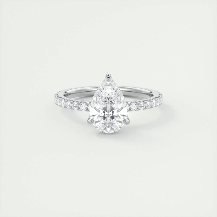 2ct Pear F - VS1 Diamond Pave Engagement Ring - Doozy Diamonds