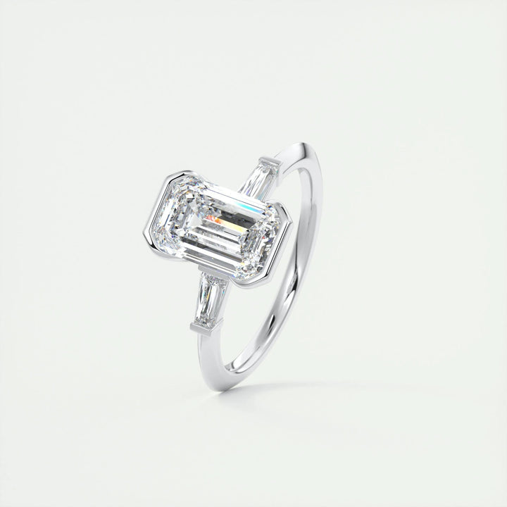 2ct Emerald F - VS1 Lab Grown Diamond Three Stones Engagement Ring - Doozy Diamonds
