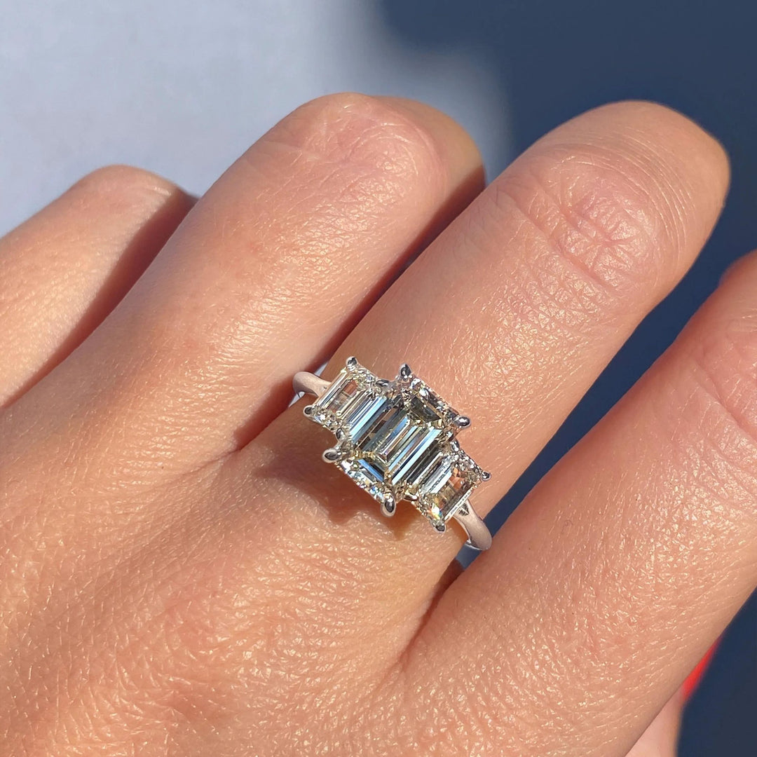 2ct Emerald F - VS1 Lab Grown Diamond Three Stones Engagement Ring - Doozy Diamonds